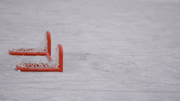 Чоловіки грати в хокей на хокей поле з ентузіазмом. Кузовні деталі — стокове відео