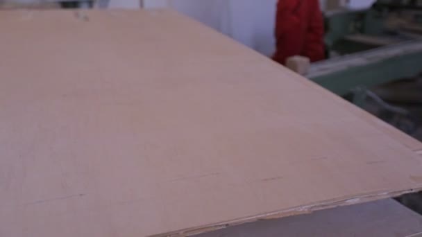 Möbelfabrik. Produktion av plywood. — Stockvideo