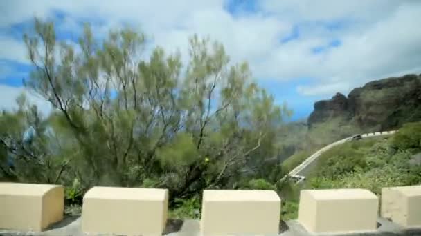 Beautiful scenery , view from a window of a moving car. mountains and clouds on top. Spain — Stock Video