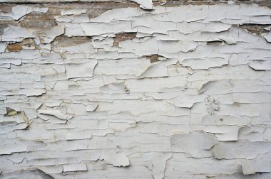 Kalan boyalarla birlikte eski beyaz ahşap bir duvar. Arkaplan retro tarzında yapılır.