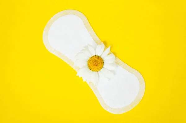 Hygienische Tägliche Slipeinlagen Und Kamille Auf Gelbem Hintergrund Kopierraum — Stockfoto