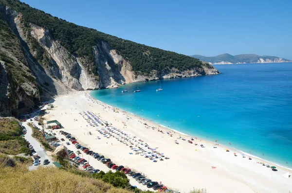 Yunanistan 'ın İyon Denizi' ndeki Kefalonya adasının Myrtos plajı