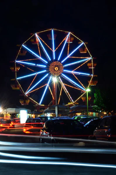 Night View Ferris Wheel Car Trails — Stock Photo, Image