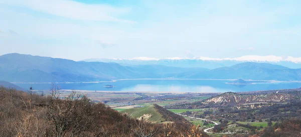 Panoramautsikt Över Sjön Lesser Prespa Uppifrån — Stockfoto