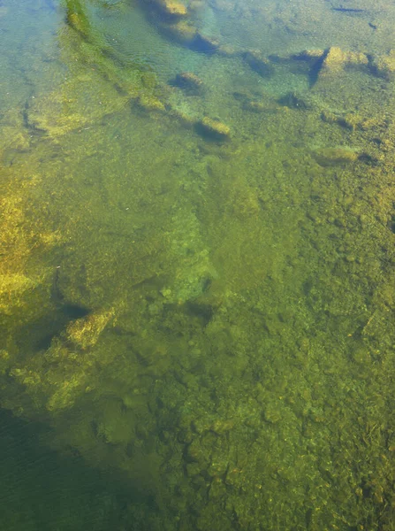 Fluss Transparentes Wasser Mit Sichtbarem Steinigen Grund Als Abstrakter Hintergrund — Stockfoto