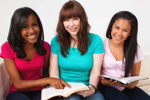 Zróżnicowana grupa nastolatków Podręczniki akademickie. — Zdjęcie stockowe