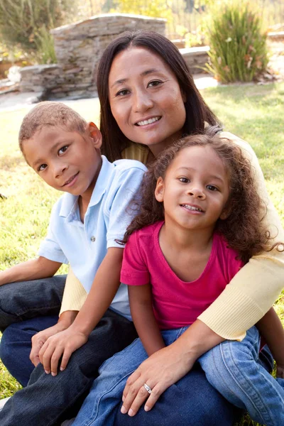 Raza mixta madre y sus hijos . —  Fotos de Stock