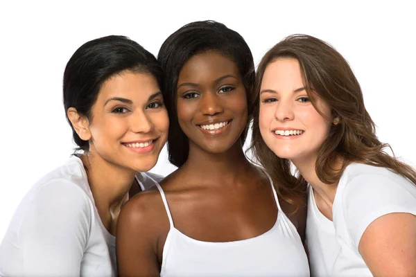 幸せと笑顔の多文化女性白で隔離. — ストック写真