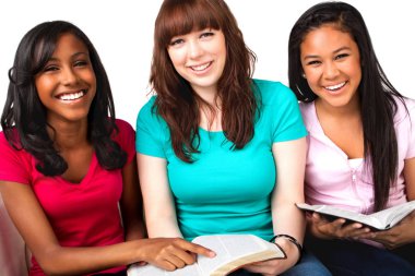 Diverse group of teenagers students ready to studing. clipart