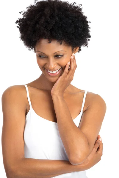 Portarit афро-американських молода жінка, посміхаючись. — стокове фото