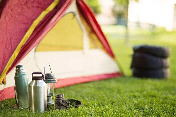 Camping background of a tent with copy space. — Stock Photo, Image