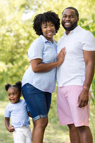 Famille afro-américaine au parc avec leur fille . — Photo