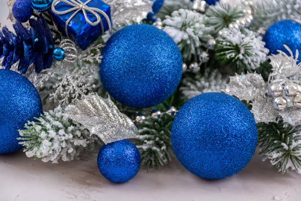 Decoração Para Natal Bugigangas Ramos Abeto Neve Pequenas Caixas Presente — Fotografia de Stock