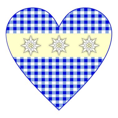 kalp sembolü bavyera mavisi alp desenli ve edelweiss