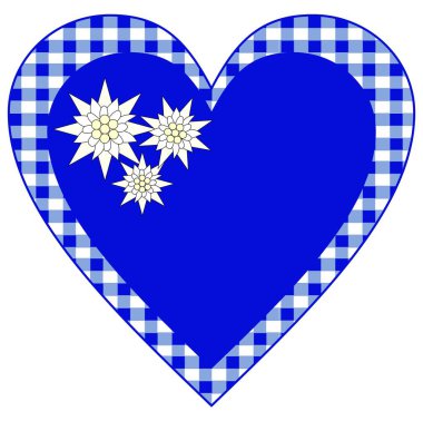 kalp sembolü bavyera mavisi alp desenli ve edelweiss