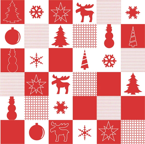 Noel deseni kırmızı ve beyaz, çeşitli noel işaretleri ve sembolleri var.