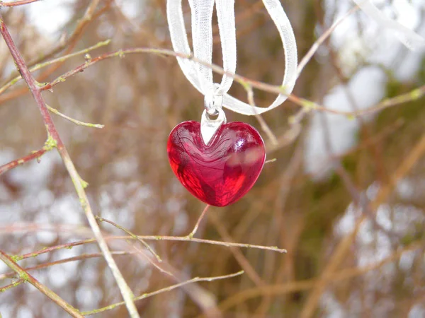 Red Heart Ribbon Shows Lonely Times — Stock Photo, Image