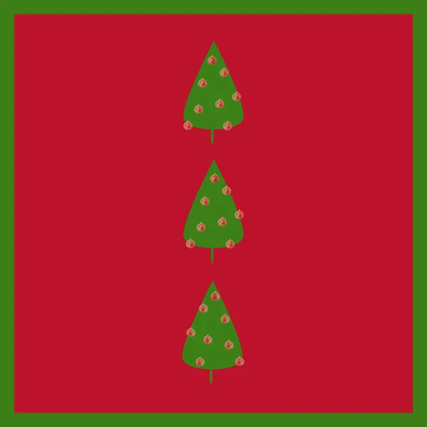 Kare Noel kartı kırmızı ve yeşil yılbaşı ağaçları