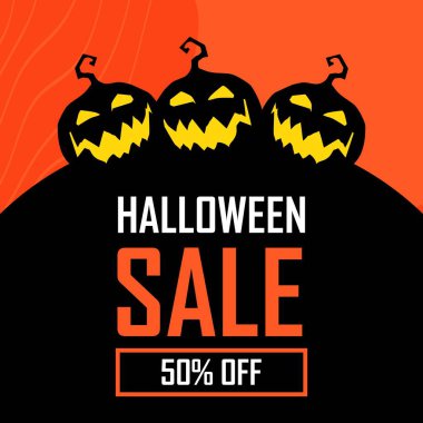 Cadılar Bayramı indirimi afişi. Cadılar Bayramı geçmişi. İndirim ve promosyon için el ilanları ve şablonlar. Siluet Vektör illüstrasyonu.