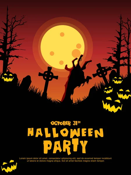 Banner Venta Halloween Fondo Halloween Con Lápidas Calabaza Monstruo Casa — Vector de stock