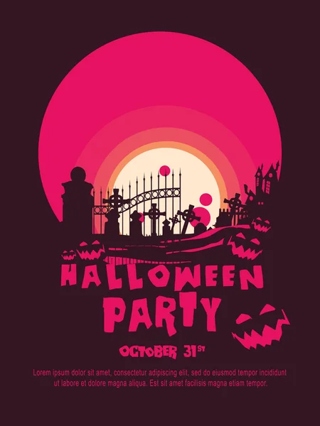 Halloweenský Plakát Halloween Pozadí Náhrobky Dýně Monstrum Strašidelný Dům Úplněk — Stockový vektor