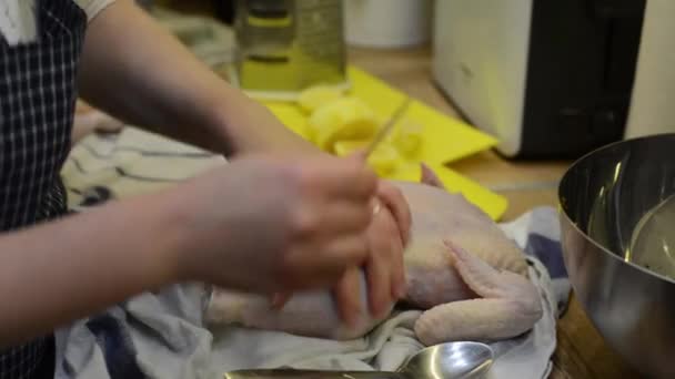 Marinieren Und Kochen Von Hühnchen Zum Backen — Stockvideo