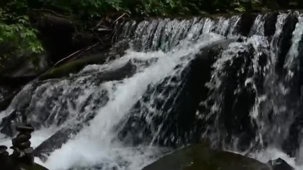 Stormachtige Stromen Van Een Stroom Van Rivier Berg Door Stenen — Stockvideo