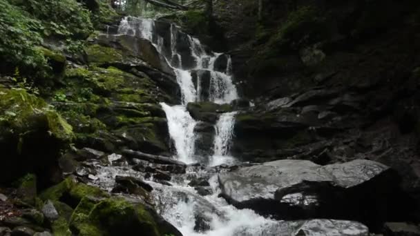 Large Cascading Waterfall Mountain Forest — Stock Video