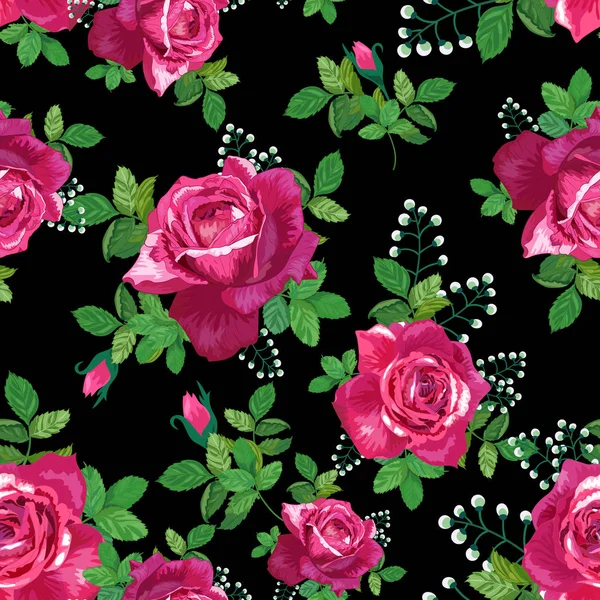 Vörös, rózsaszín rózsa, zöld levelekkel — Stock Vector