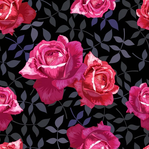 Rosa, rosas vermelhas em um preto — Vetor de Stock