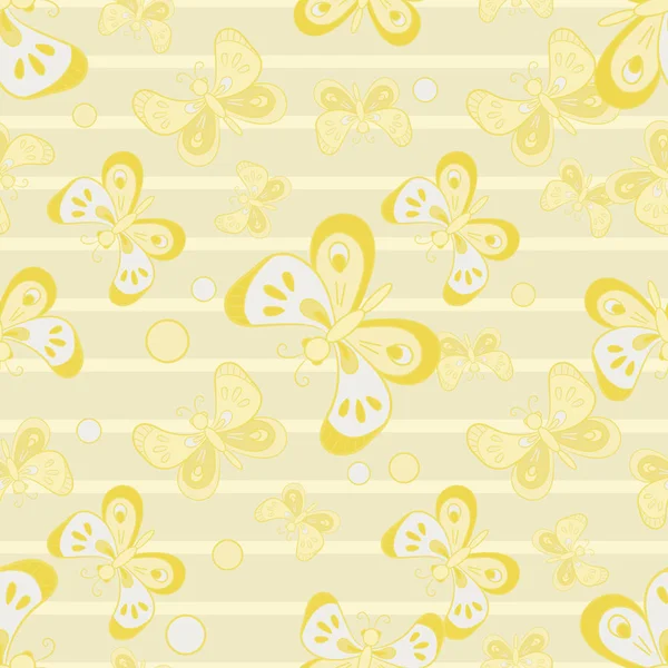 Patrón Sin Costuras Con Mariposas Sobre Fondo Rayas Amarillas Ilustración — Vector de stock