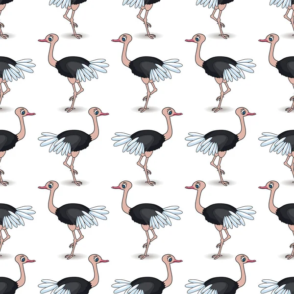 Kreskówka Strusia Piór Afrykańskiego Ptaka Białym Tle Jednolity Wzór Ilustracja — Wektor stockowy