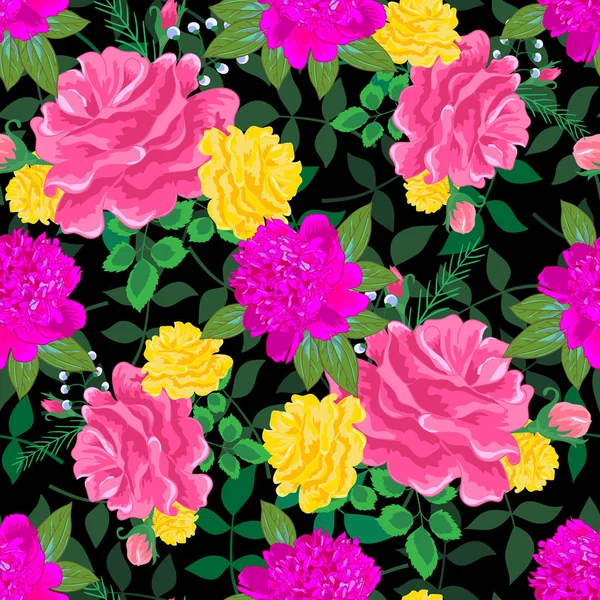 Magnifique Motif Sans Couture Avec Des Roses Roses Roses Jaunes — Image vectorielle