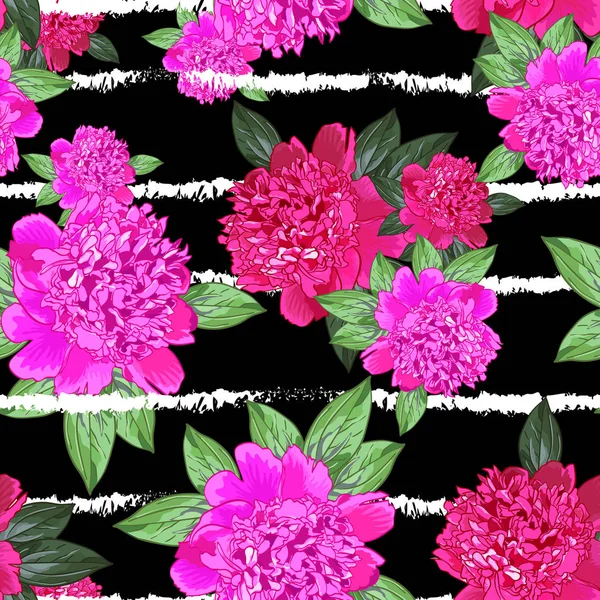 Pivoine Rose Motif Sans Couture Avec Belles Fleurs Réalistes Sur — Image vectorielle