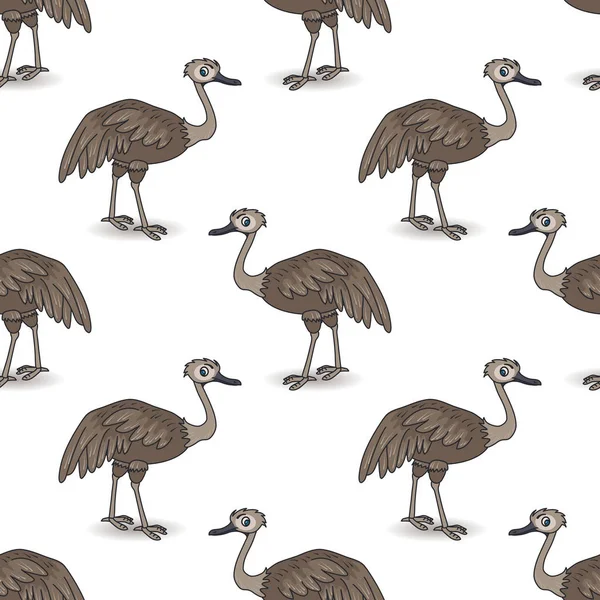 Cartoon Strauß Mit Feathers Australian Bird Seamless Pattern Isoliertes Bild — Stockvektor