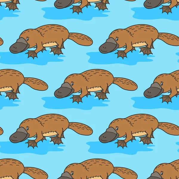 Funny platypus. Australian wild animal. Happy cartoon. vector illustration for children. Seamless pattern.Cute Character on a blue background.Print for textile, paper, scrapbooking, wallpapers.