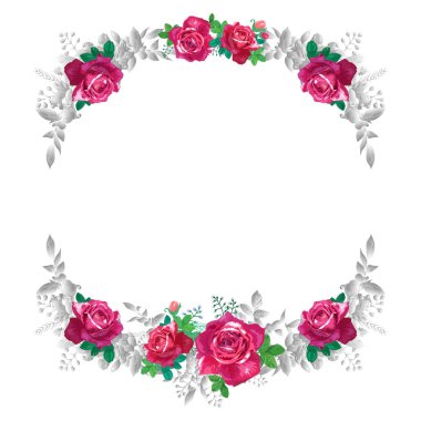 Siyah beyaz ve renkli gül, tebrik kartı bırakır. Vektör çizim beyaz zemin üzerine kırmızı ve gri çiçekli. Doğum günü, yıldönümü, düğün için çiçek kompozisyon.