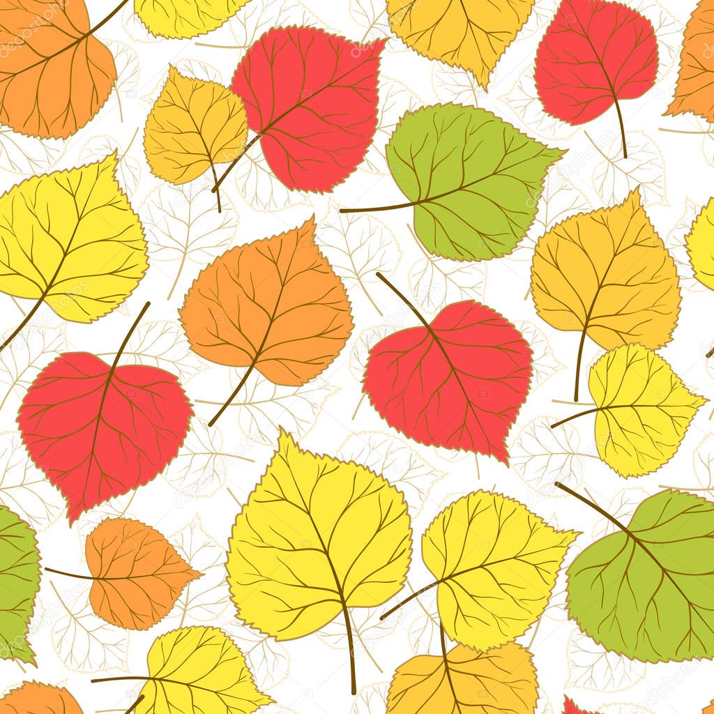 Beautiful autumn seamless pattern with colorful leaves on a white background.Vector illustration for web pages,cloth,textile,wrapping paper,scrapbooking,wallpapers.