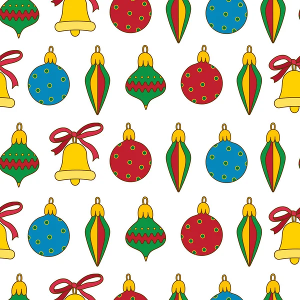 Nieuwjaar leuk naadloze patroon met kleurrijke kerstversiering. Vector — Stockvector