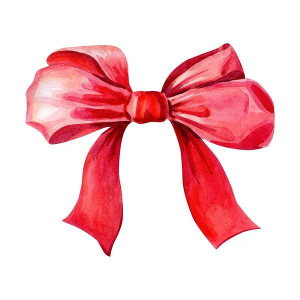 Watercolor red gift bow. Isolated image on white — Stock Photo, Image