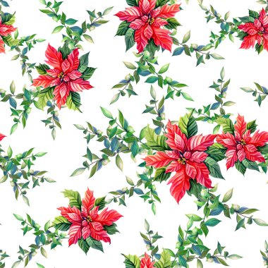 Beyaz zemin üzerine suluboya Atatürk çiçeği, yeşil dal.