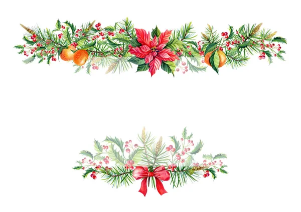 Kırmızı Atatürk çiçeği ile suluboya Merry Christmas çerçeve büyük başlığı