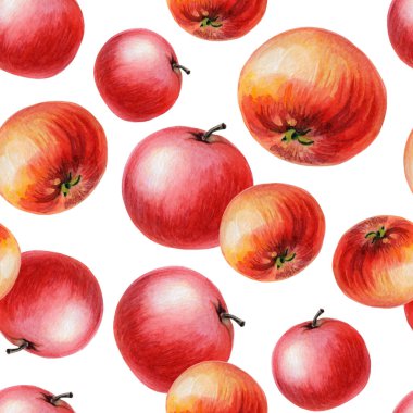 Beyaz arka planda yaprakları olan kırmızı elmalar. Meyvelerin sonbahar resmedilmesi..