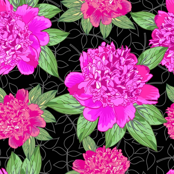 Motif Sans Couture Avec Belles Fleurs Réalistes Sur Fond Noir — Image vectorielle