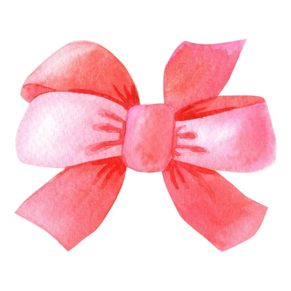 Watercolor arco presente rosa. Aquarela Imagem isolada sobre fundo branco. Fita festiva para decoração. — Fotografia de Stock