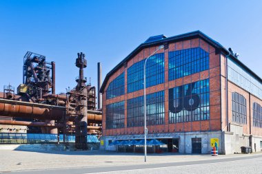 Çek Cumhuriyeti, Ostrava - 13 Ağustos 2018: U6 bilim ve Teknoloji Merkezi, alt Vitkovice alan (Ulusal kültürel Simgesel Yapı), Ostrava şehir, Kuzey Moravia, Çek republ