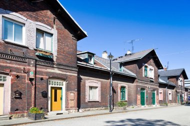 Çek Cumhuriyeti, Ostrava - 13 Ağustos 2018: Kalkan işçi kolonisi, Vitkovice, bölge, Ostrava şehir, Kuzey Moravia, Çek Cumhuriyeti