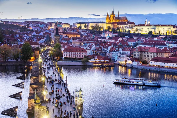 Pont Charles Sur Rivière Moldau Petite Ville Unesco Château Prague — Photo