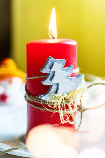 Czech Christmas Time Customs Red Candle Tree Decoration Traditional Table — Stock Photo, Image