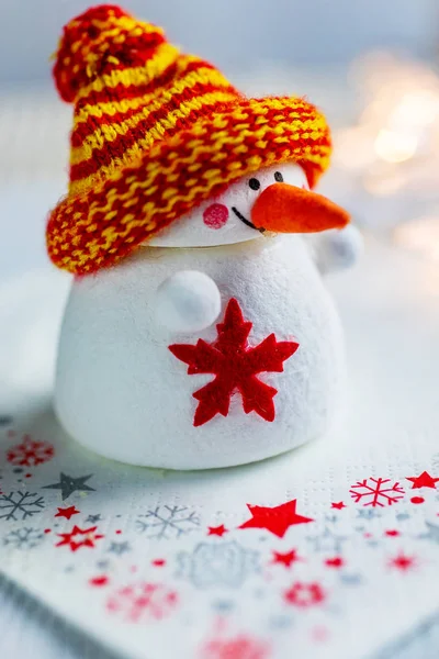 Tschechische Weihnachtszeit Und Bräuche Dekoration Mit Weißen Schneemännern Traditionelle Tischdekoration — Stockfoto